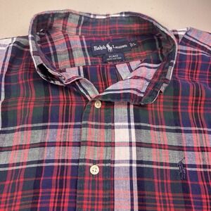 Ralph Lauren Shirt L Mens S/S Button Down Blake Madras Multicolor Plaid VGUC